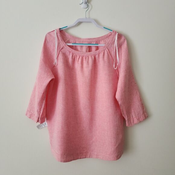 Christian Berg Womens Pure Linen 3/4 Sleeve Blouse Pink Pullover Top EU 44/US 12 - Picture 3 of 10
